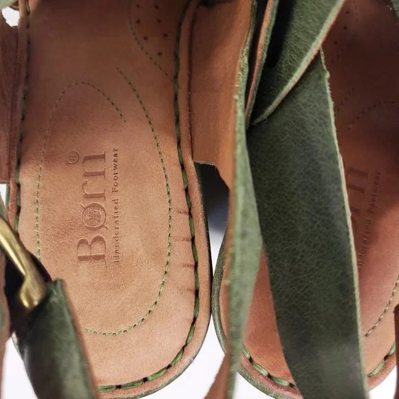 Born Leather Spring Green Strappy Platform Wedges Heels - Picture 2 of 7